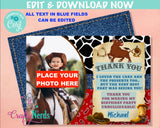 Rodeo Cowboy Birthday Thank You Card With Photo, Rodeo Bull Party  | Editable Instant Download | Edit Online NOW Corjl | INSTANT ACCESS T1