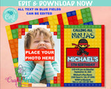 Ninja Building Blocks Birthday Invitation with Picture, with Photo | Editable Instant Download | Edit Online NOW Corjl | INSTANT ACCESS