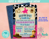 Cowgirl Rodeo Birthday Invitation, Western Party, First Rodeo, Wild West| Editable Instant Download | Edit Online NOW Corjl | INSTANT ACCESS