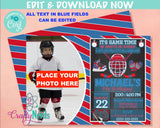 Hockey Birthday Invitation With Photo, Sport Ice Hockey Birthday Party | Editable Instant Download | Edit Online NOW Corjl | INSTANT ACCESS