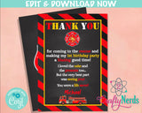 Firefighter Birthday Thank You Card, Firefighter Birthday Party | Editable Instant Download | Edit Online NOW Corjl | INSTANT ACCESS T1