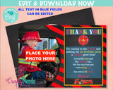 Firefighter Birthday Thank You Card With Photo, Firefighter Party | Editable Instant Download | Edit Online NOW Corjl | INSTANT ACCESS T1