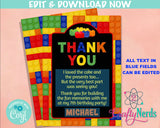 Building Blocks Birthday Thank You Card, Blocks Thank You Card | Editable Instant Download | Edit Online NOW Corjl | INSTANT ACCESS