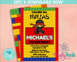 Ninja Building Blocks Birthday Invitation, Blocks Birthday Party Bricks | Editable Instant Download | Edit Online NOW Corjl | INSTANT ACCESS