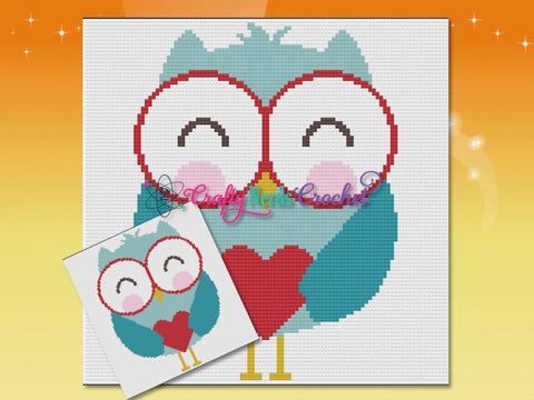 Owl with Heart Graph with SC and MiniC2C Written, Owl Graphgan, Owl Blanket, Owl Crochet Pattern, Owl Pattern, Woodland Animal