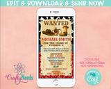 Wanted Cowboy Sheriff Birthday Party Electronic Invitation, West Evite | Editable Instant Download | Edit Online NOW Corjl | INSTANT ACCESS