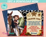 Cowboy Birthday Thank You Card With Photo, Rodeo Birthday Party  | Editable Instant Download | Edit Online NOW Corjl | INSTANT ACCESS T1