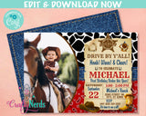 Drive By Cowboy Rodeo Birthday Invitation With Photo, Quarantine Parade | Editable Instant Download | Edit Online NOW Corjl | INSTANT ACCESS