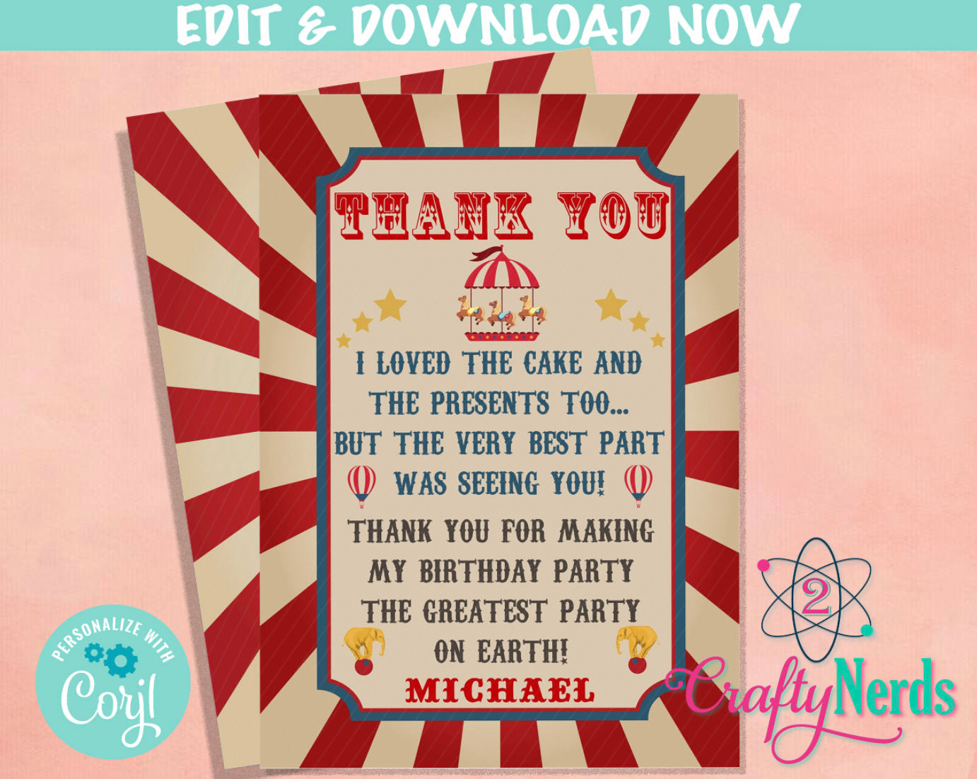 Circus Carnival Ticket Birthday Party Electronic Invitation, Evite | Editable Instant Download | Edit Online NOW Corjl | INSTANT ACCESS