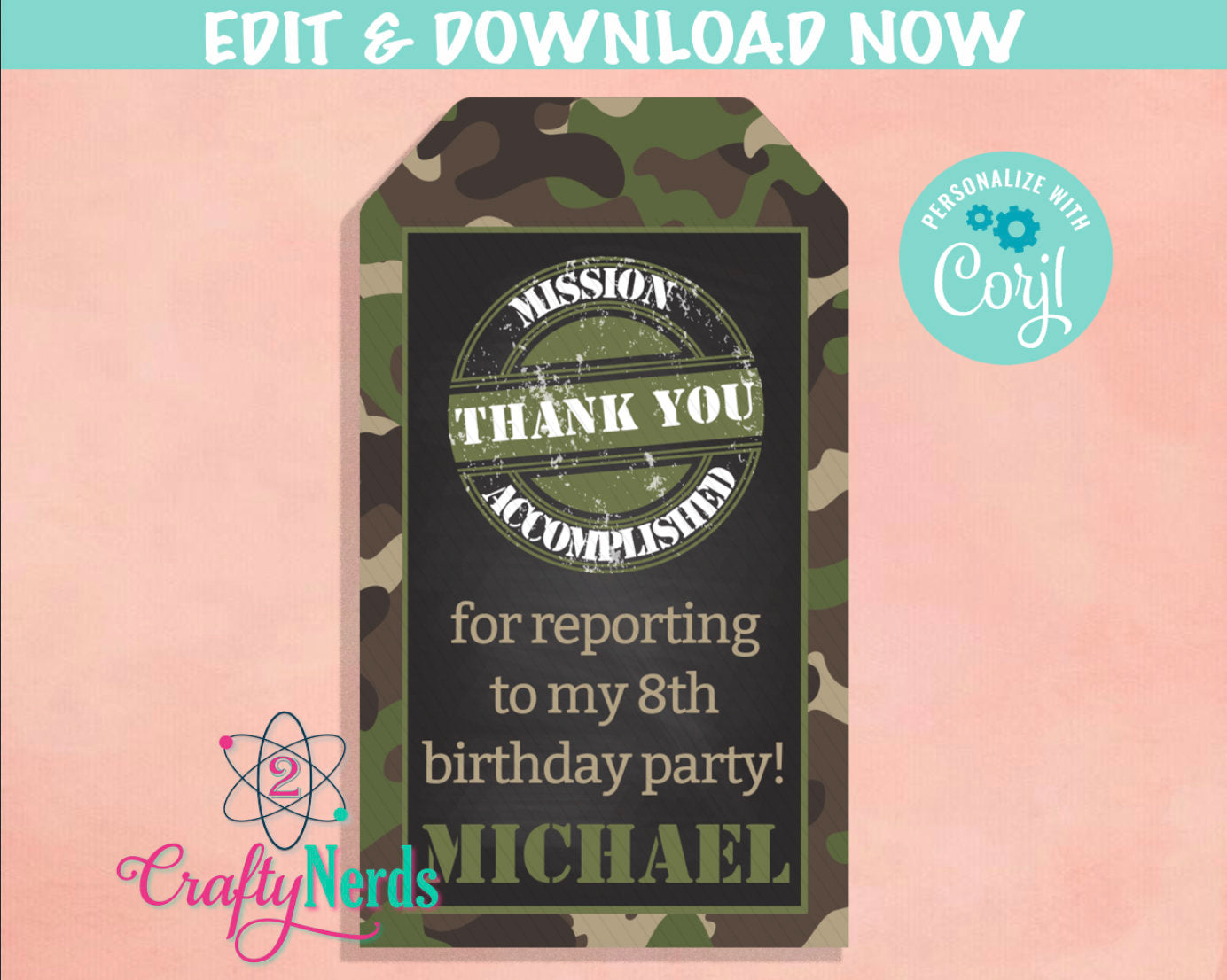 Army Party Birthday Invitation with Photo, Military Party Soldier Party | Editable Instant Download | Edit Online NOW Corjl | INSTANT ACCESS