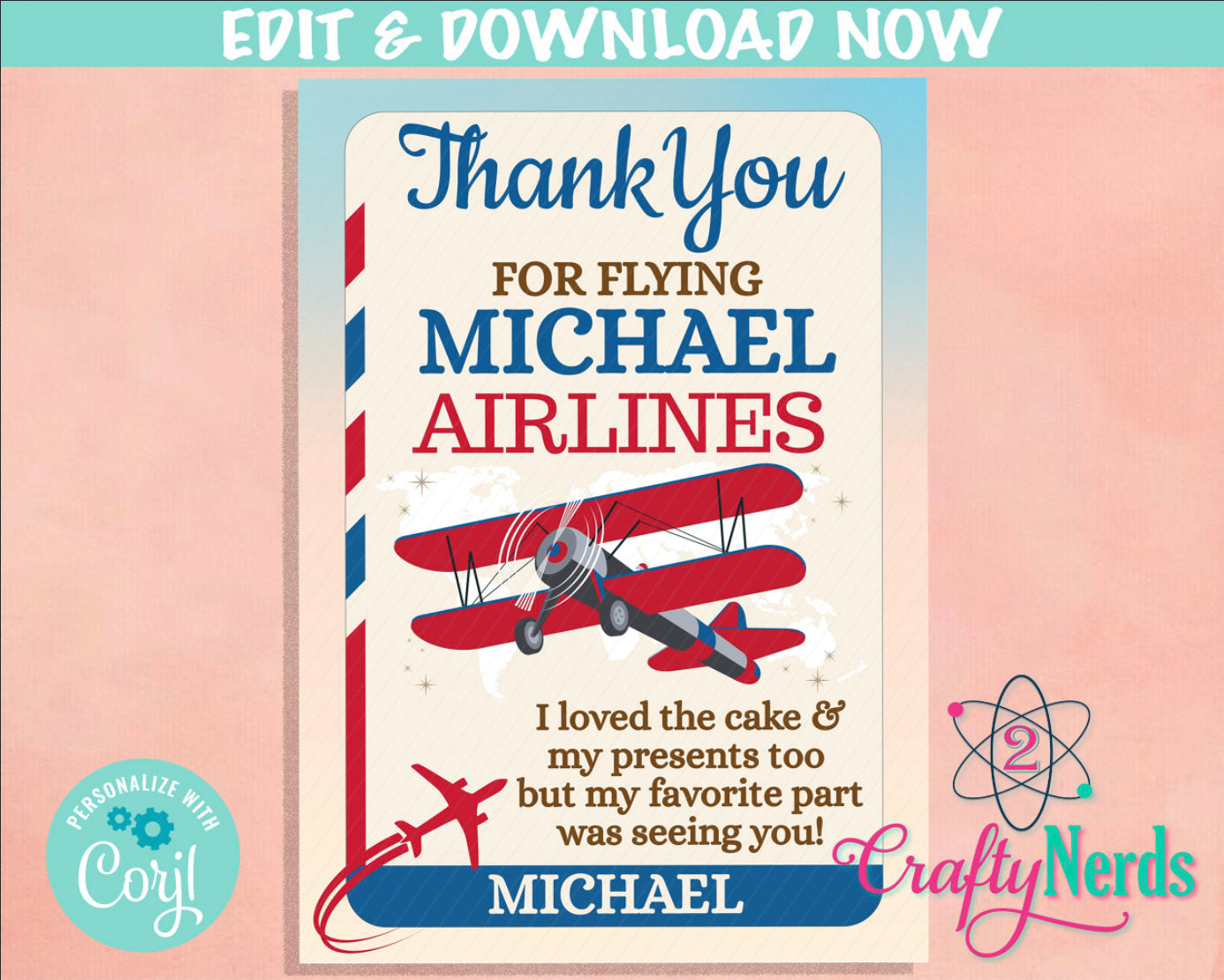 Airplane Ticket Birthday Invitation With Photo, Airplane Party, Vintage | Editable Instant Download | Edit Online NOW Corjl | INSTANT ACCESS