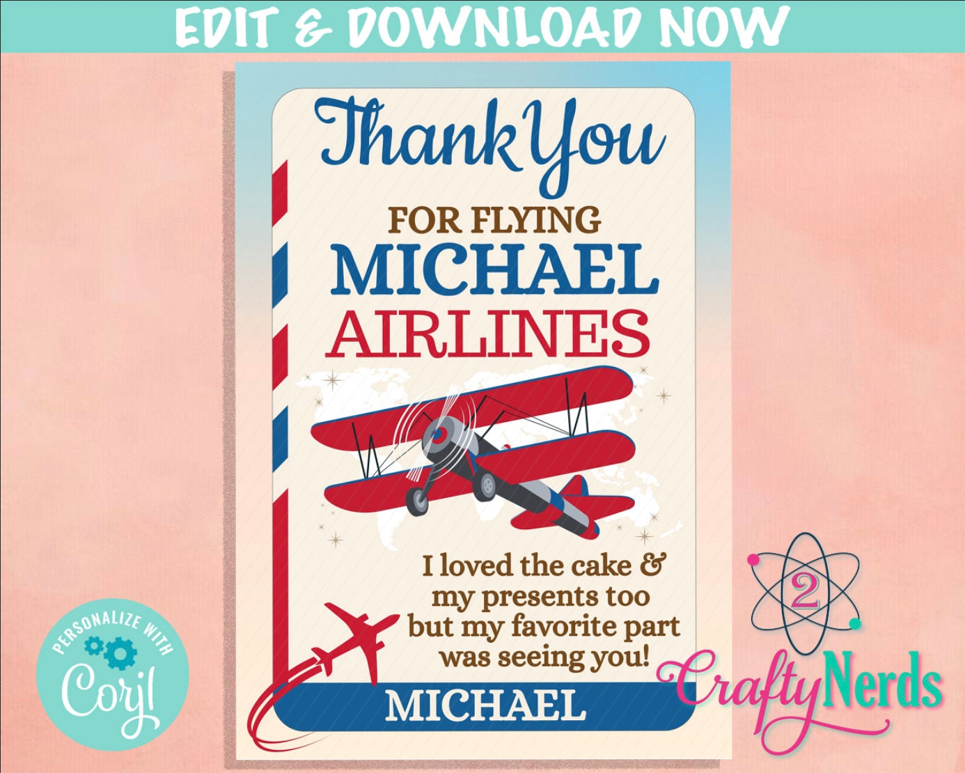 Airplane Ticket Birthday Party Electronic Invitation, Airplane Evite | Editable Instant Download | Edit Online NOW Corjl | INSTANT ACCESS