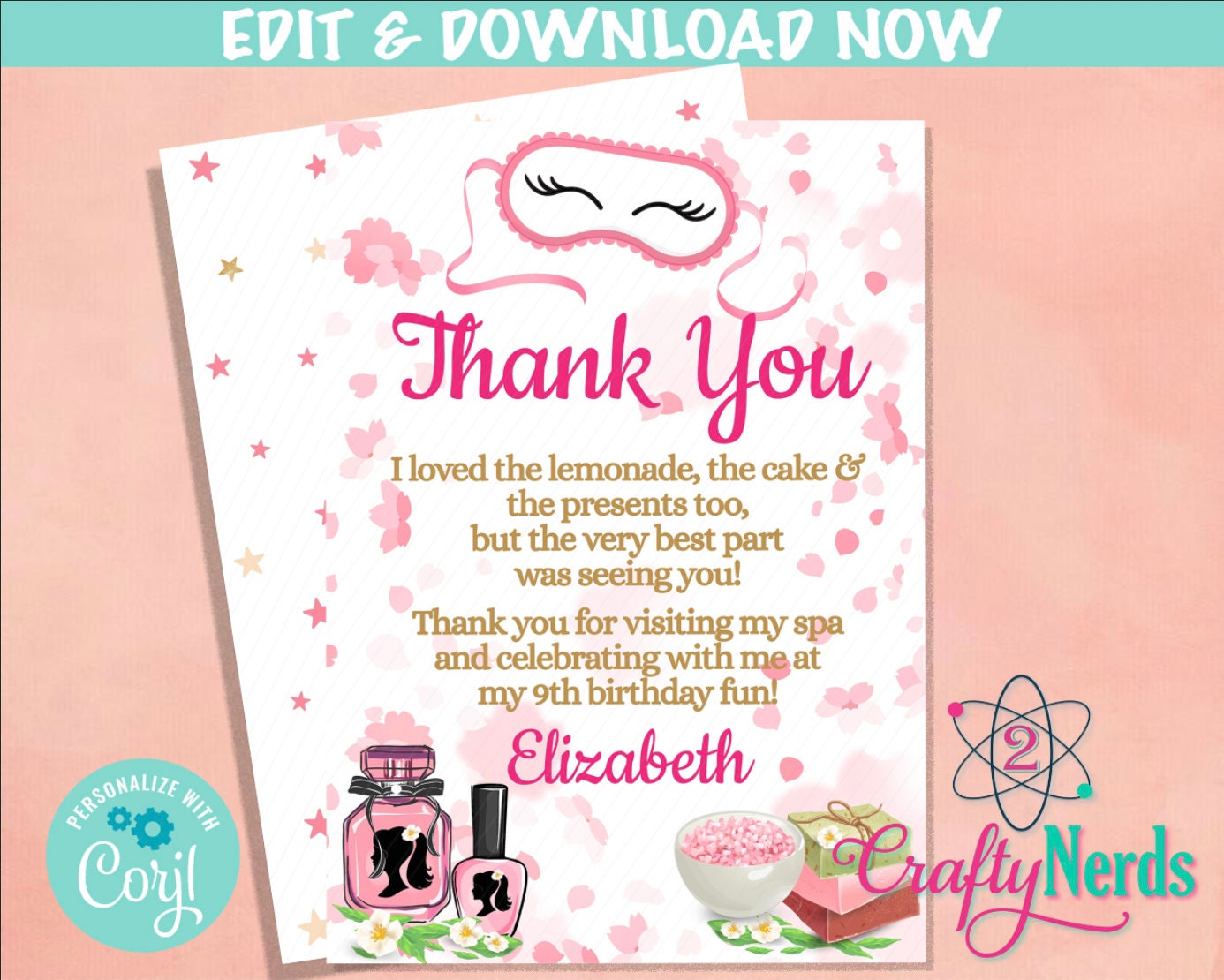 Spa Birthday Party Electronic Invitation, Sleepover, Spa Phone Evite | Editable Instant Download | Edit Online NOW Corjl | INSTANT ACCESS