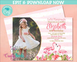 Flamingo Summer Birthday Invitation with photo, Pastel Summer party | Editable Instant Download | Edit Online NOW Corjl | INSTANT ACCESS