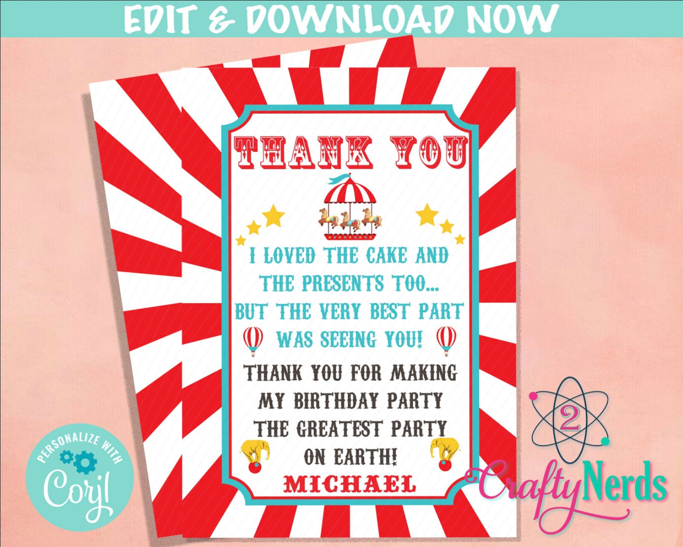Carnival Ticket Birthday Invitation With Picture, Circus invitation Photo | Editable Instant Download Edit Online NOW Corjl | INSTANT ACCESS