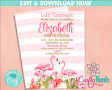 Flamingo Summer Birthday Invitation, Summer Flaminagle party, Pastel | Editable Instant Download | Edit Online NOW Corjl | INSTANT ACCESS