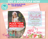 Flamingo Summer Birthday Invitation with photo, Pastel Summer party | Editable Instant Download | Edit Online NOW Corjl | INSTANT ACCESS