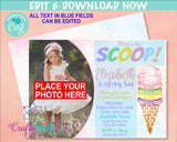 Ice Cream Birthday Invitation with photo Summer Party Invitation Pastel | Editable Instant Download | Edit Online NOW Corjl | INSTANT ACCESS