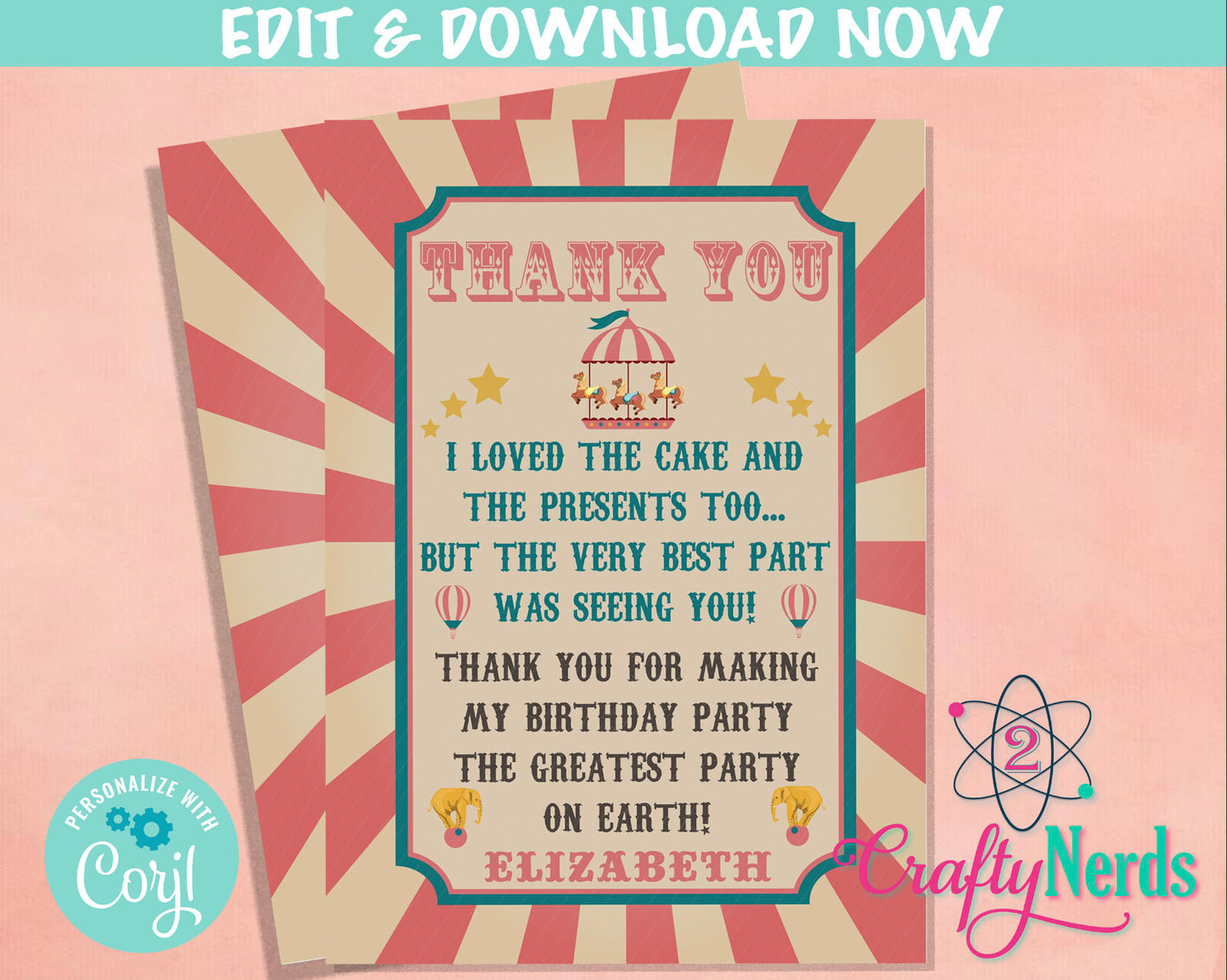 Carnival Circus Birthday Invitation with Tent Top, Circus Carnival | Editable Instant Download | Edit Online NOW Corjl | INSTANT ACCESS
