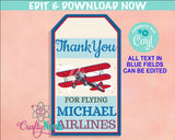 Airplane Ticket Birthday Thank You Tag, Plane Favor Tag, Airplane Label | Editable Instant Download | Edit Online NOW Corjl | INSTANT ACCESS