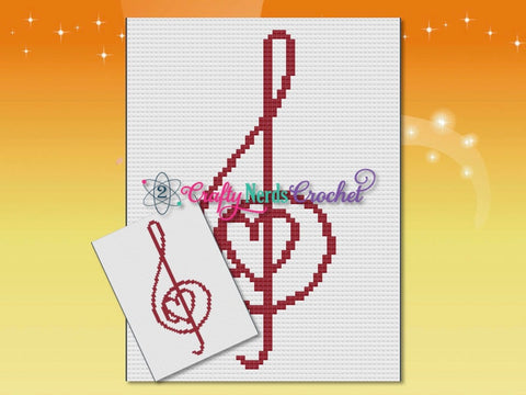 Treble Heart Pattern Graph With miniC2C/C2C Written, Treble Clef Music Graphgan, Treble Clef Music Blanket, Music Crochet Pattern