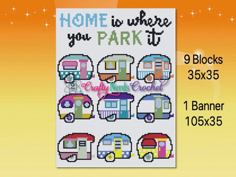 Home is Where you Park It Bundle MiniC2C Crochet written Pattern Graphghan CAL Crochet a Long Individual Block, DIY Blanket, Crochet Pattern