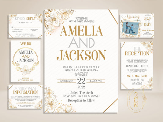 Wedding Invitation, Wedding Suite, Save the date, Wedding Invite 6Items | Editable Instant Download | Edit Online NOW Corjl | INSTANT ACCESS