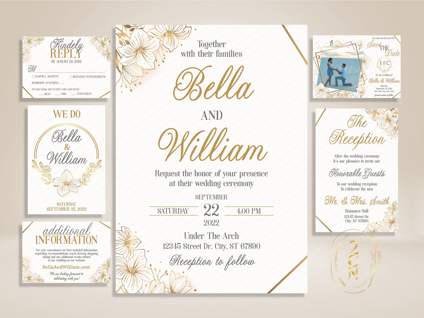 Wedding Invitation, Wedding Suite, Save the date, Wedding Invite 6Items | Editable Instant Download | Edit Online NOW Corjl | INSTANT ACCESS