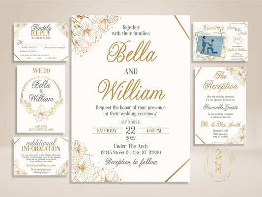 Wedding Invitation, Wedding Suite, Save the date, Wedding Invite 6Items | Editable Instant Download | Edit Online NOW Corjl | INSTANT ACCESS