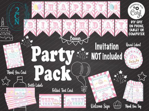 Circus Carnival Ticket Birthday Party Pack, Circus Birthday Party Decor | Editable Instant Download | Edit Online NOW Corjl | INSTANT ACCESS