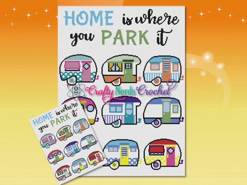 Home is Where you Park it Bundle, Single Crochet written Pattern Graphghan CAL Crochet A Long Individual Block, DIY Blanket, Crochet Pattern