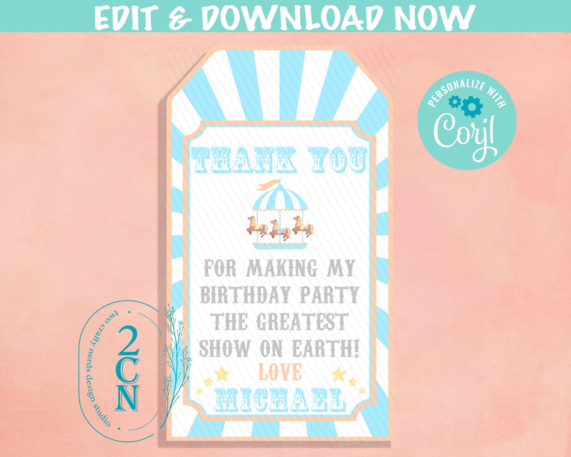 Carnival Ticket Birthday Invitation Pastel, Circus invitation Pastel | Editable Instant Download Edit Online NOW Corjl | INSTANT ACCESS