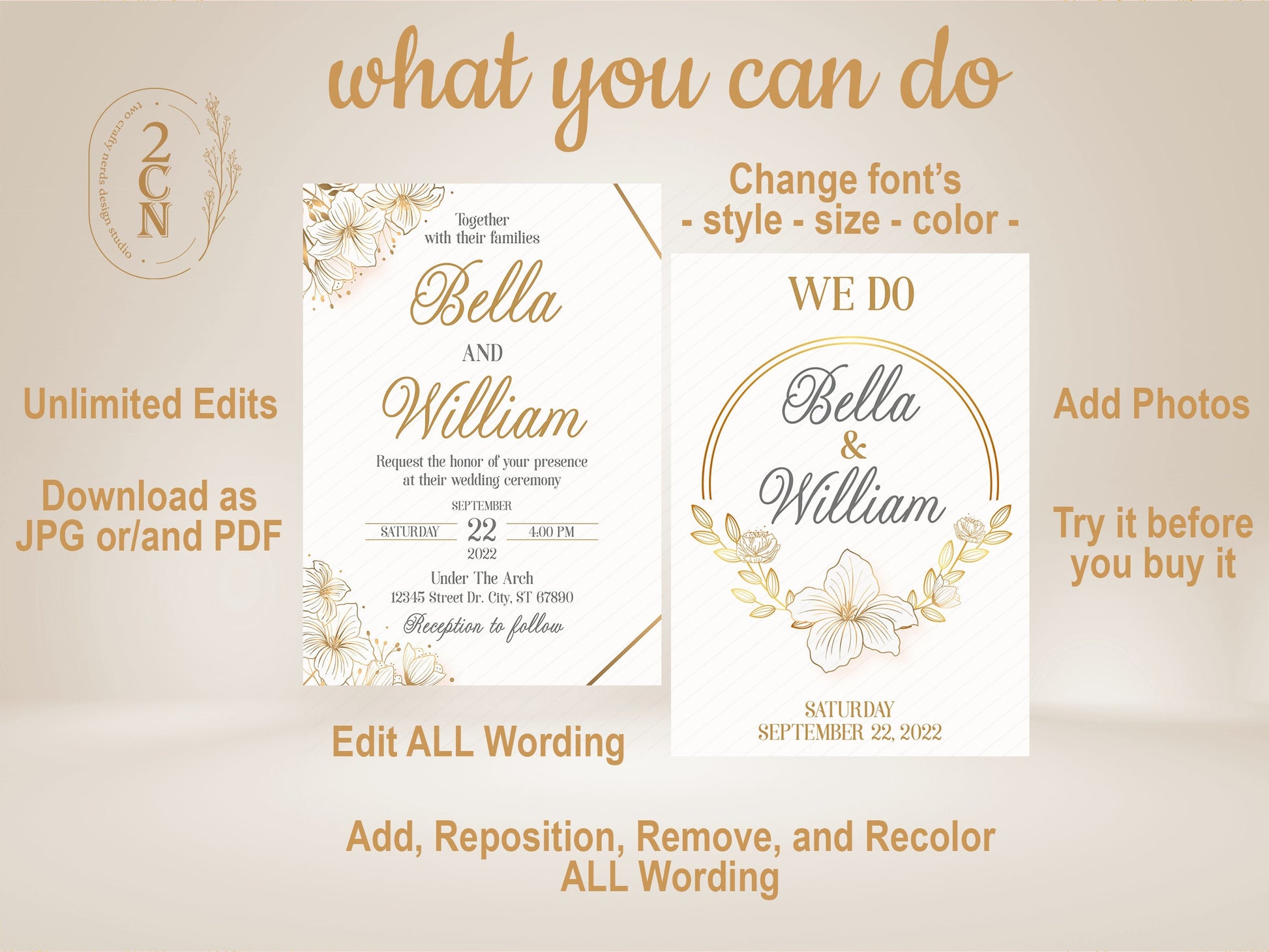 Wedding Invitation, Wedding Suite, Save the date, Wedding Invite 6Items | Editable Instant Download | Edit Online NOW Corjl | INSTANT ACCESS