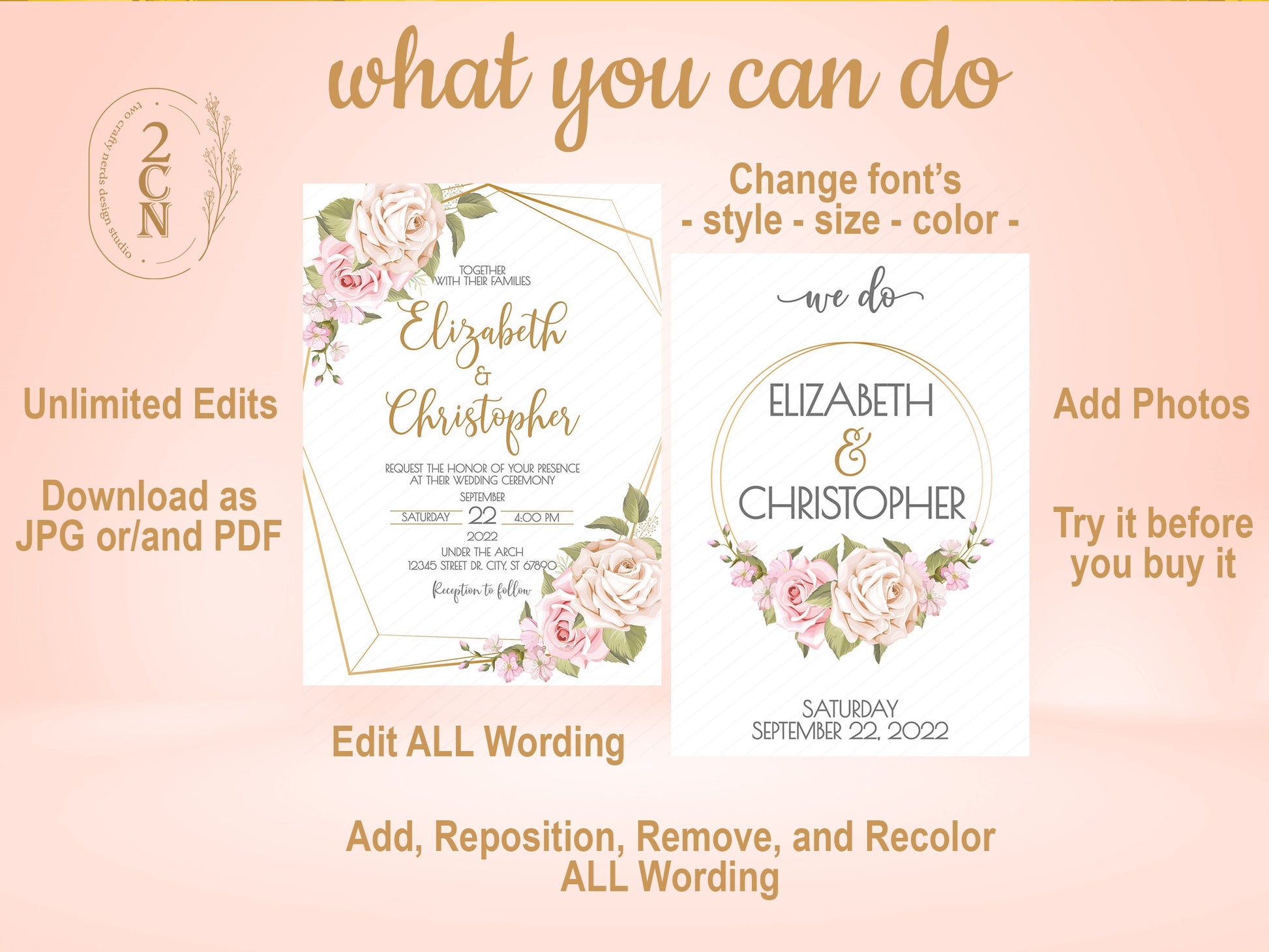 Wedding Invitation, Wedding Suite, Save the date, Wedding Invite 6Items | Editable Instant Download | Edit Online NOW Corjl | INSTANT ACCESS
