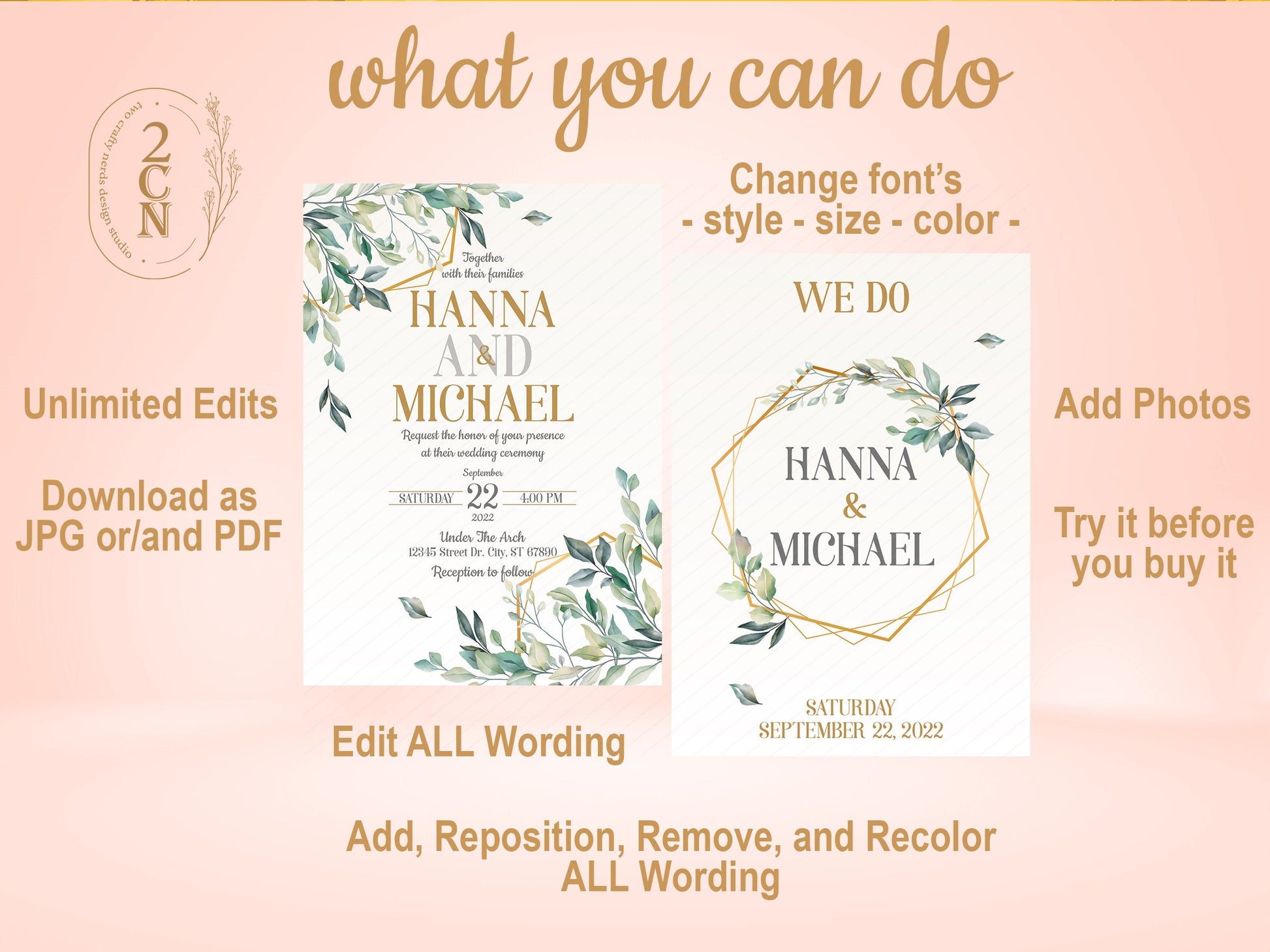 Wedding Invitation, Wedding Suite, Save the date, Wedding Invite 6Items | Editable Instant Download | Edit Online NOW Corjl | INSTANT ACCESS