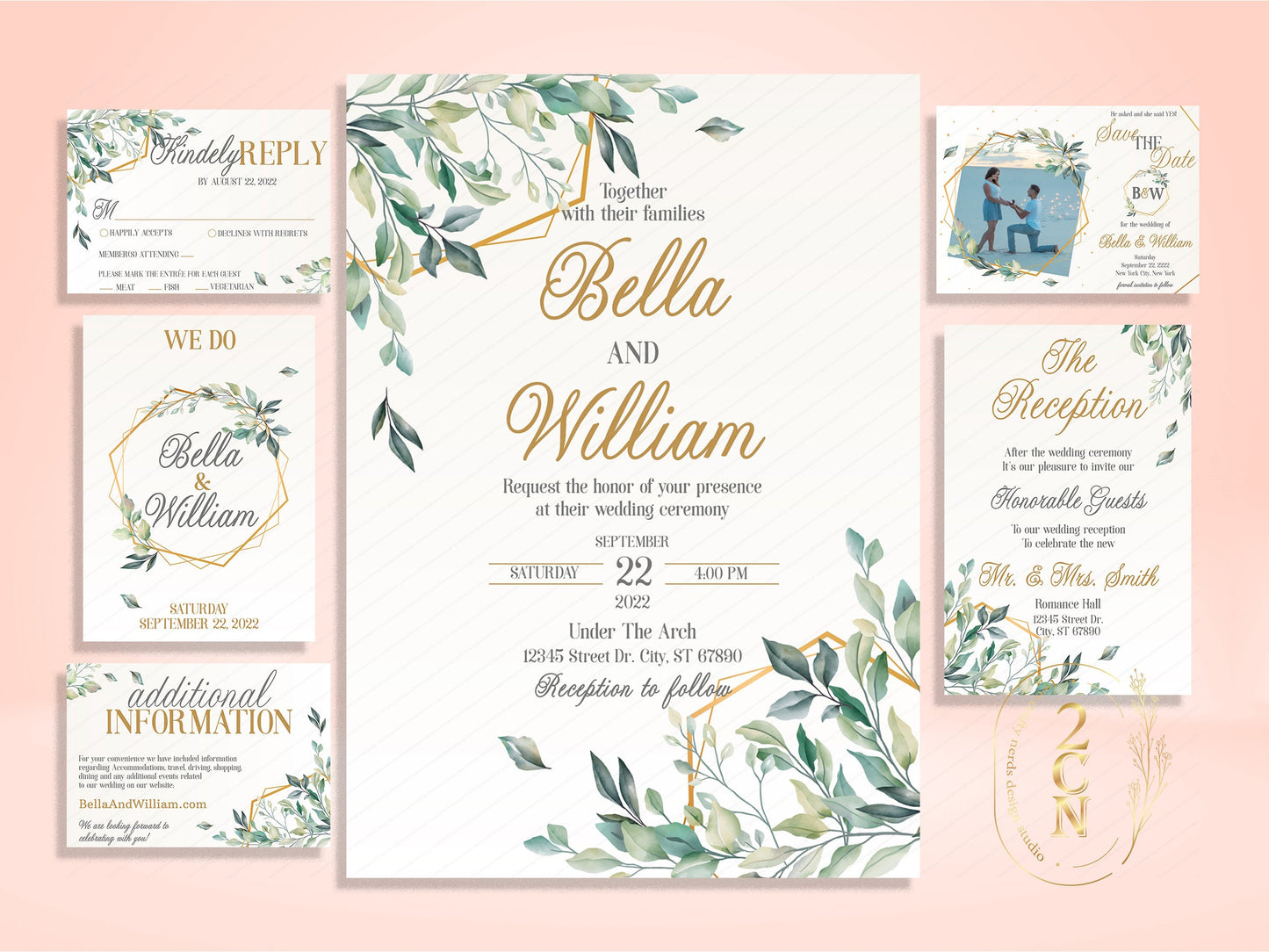 Wedding Invitation, Wedding Suite, Save the date, Wedding Invite 6Items | Editable Instant Download | Edit Online NOW Corjl | INSTANT ACCESS
