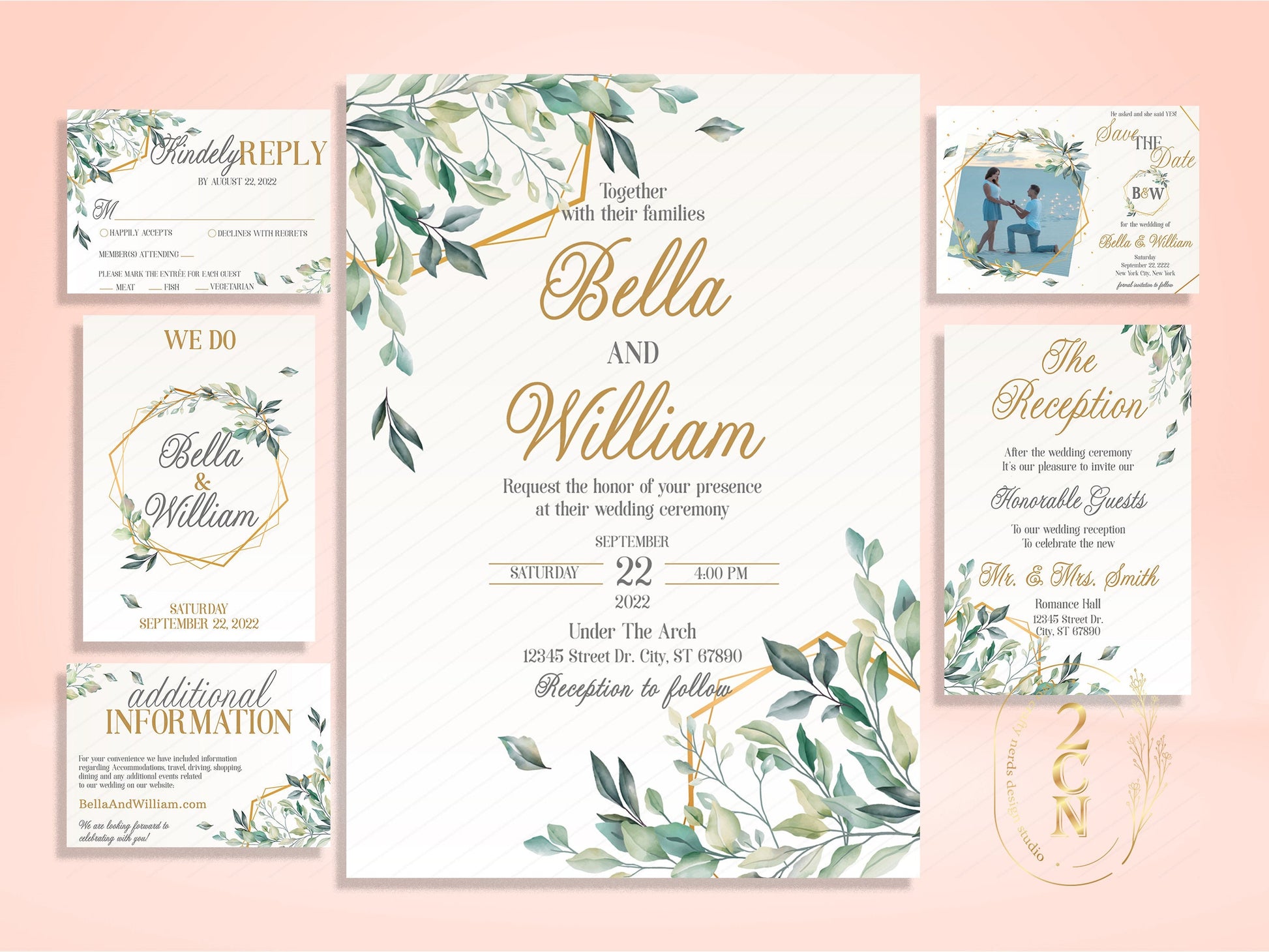 Wedding Invitation, Wedding Suite, Save the date, Wedding Invite 6Items | Editable Instant Download | Edit Online NOW Corjl | INSTANT ACCESS