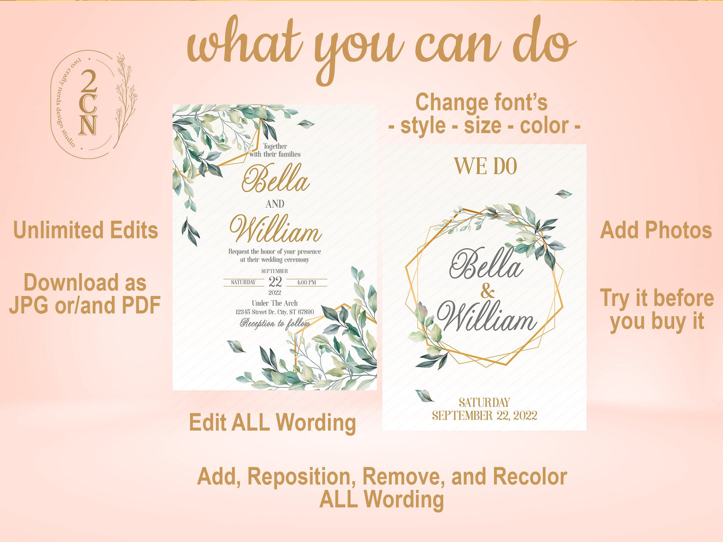 Wedding Invitation, Wedding Suite, Save the date, Wedding Invite 6Items | Editable Instant Download | Edit Online NOW Corjl | INSTANT ACCESS