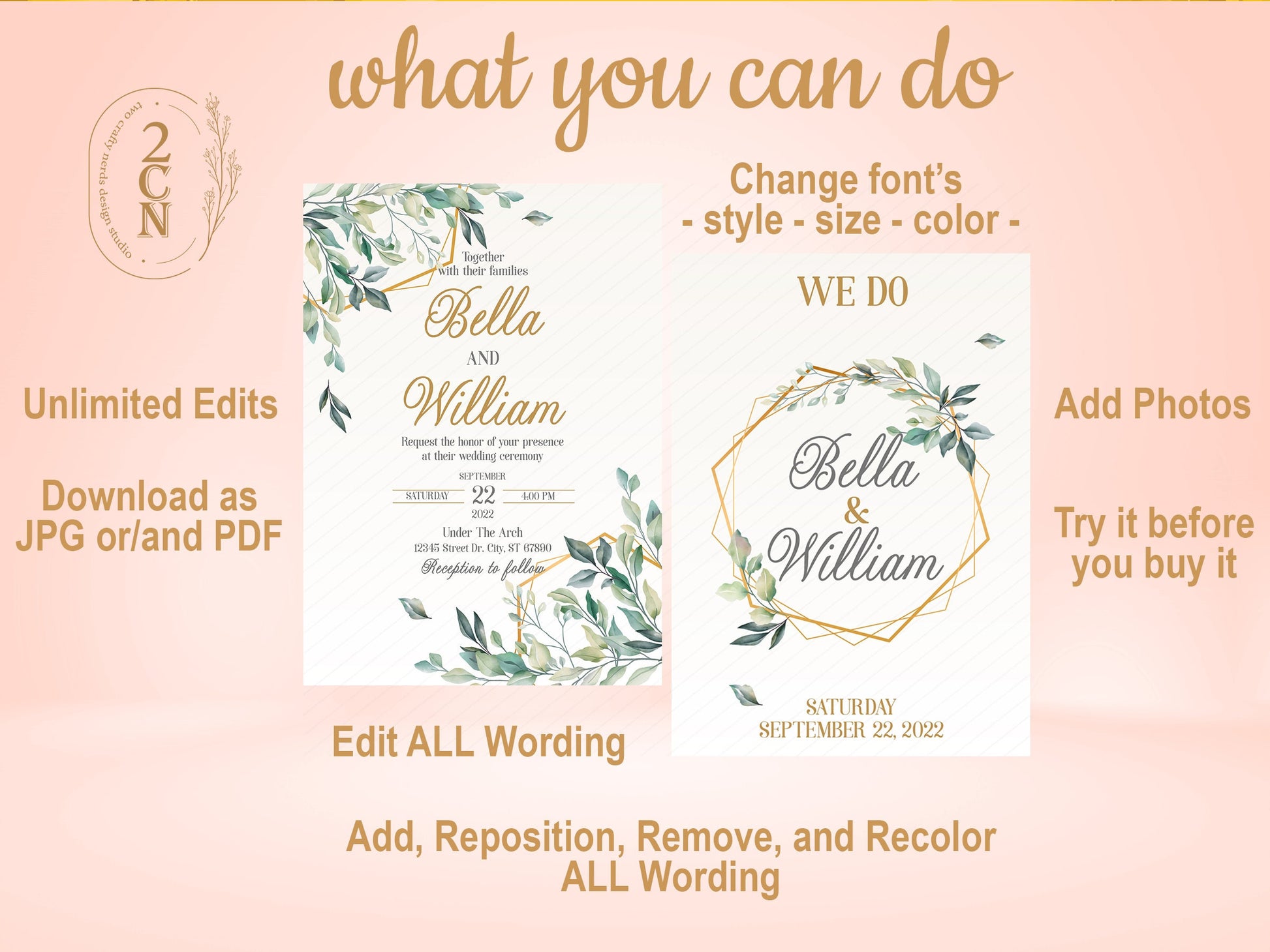 Wedding Invitation, Wedding Suite, Save the date, Wedding Invite 6Items | Editable Instant Download | Edit Online NOW Corjl | INSTANT ACCESS