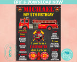 Firefighter Birthday Sign With Photo, Fireman Birthday Board Milestone | Editable Instant Download | Edit Online NOW Corjl | INSTANT ACCESS