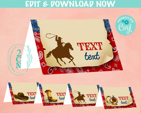 Cowboy Rodeo Birthday Folded Cards, Rodeo Table Card, Cowboy Label | Editable Instant Download | Edit Online NOW Corjl | INSTANT ACCESS T1