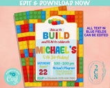 Colorful Building Blocks Birthday Invitation, Bricks invite | Editable Instant Download | Edit Online NOW Corjl | INSTANT ACCESS