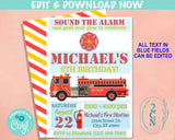 Firefighter Birthday Invitation, Fire Truck Invitation, Fireman Party | Editable Instant Download | Edit Online NOW Corjl | INSTANT ACCESS