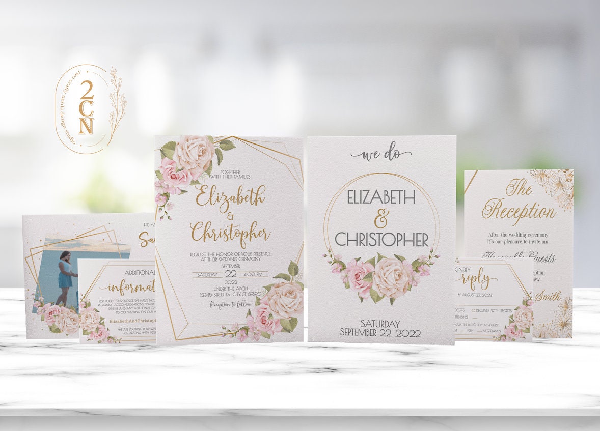 Wedding Invitation, Wedding Suite, Save the date, Wedding Invite 6Items | Editable Instant Download | Edit Online NOW Corjl | INSTANT ACCESS