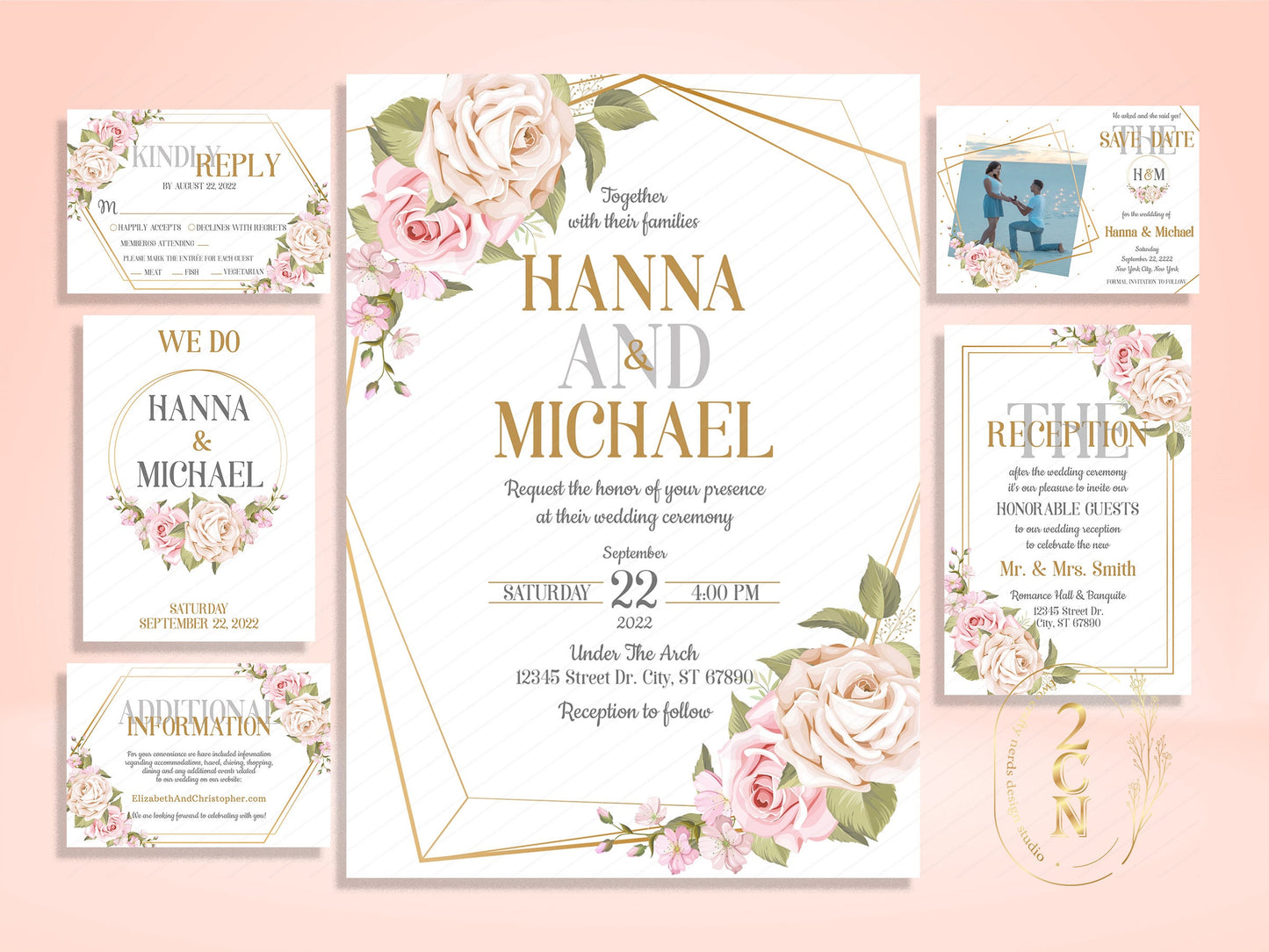 Wedding Invitation, Wedding Suite, Save the date, Wedding Invite 6Items | Editable Instant Download | Edit Online NOW Corjl | INSTANT ACCESS