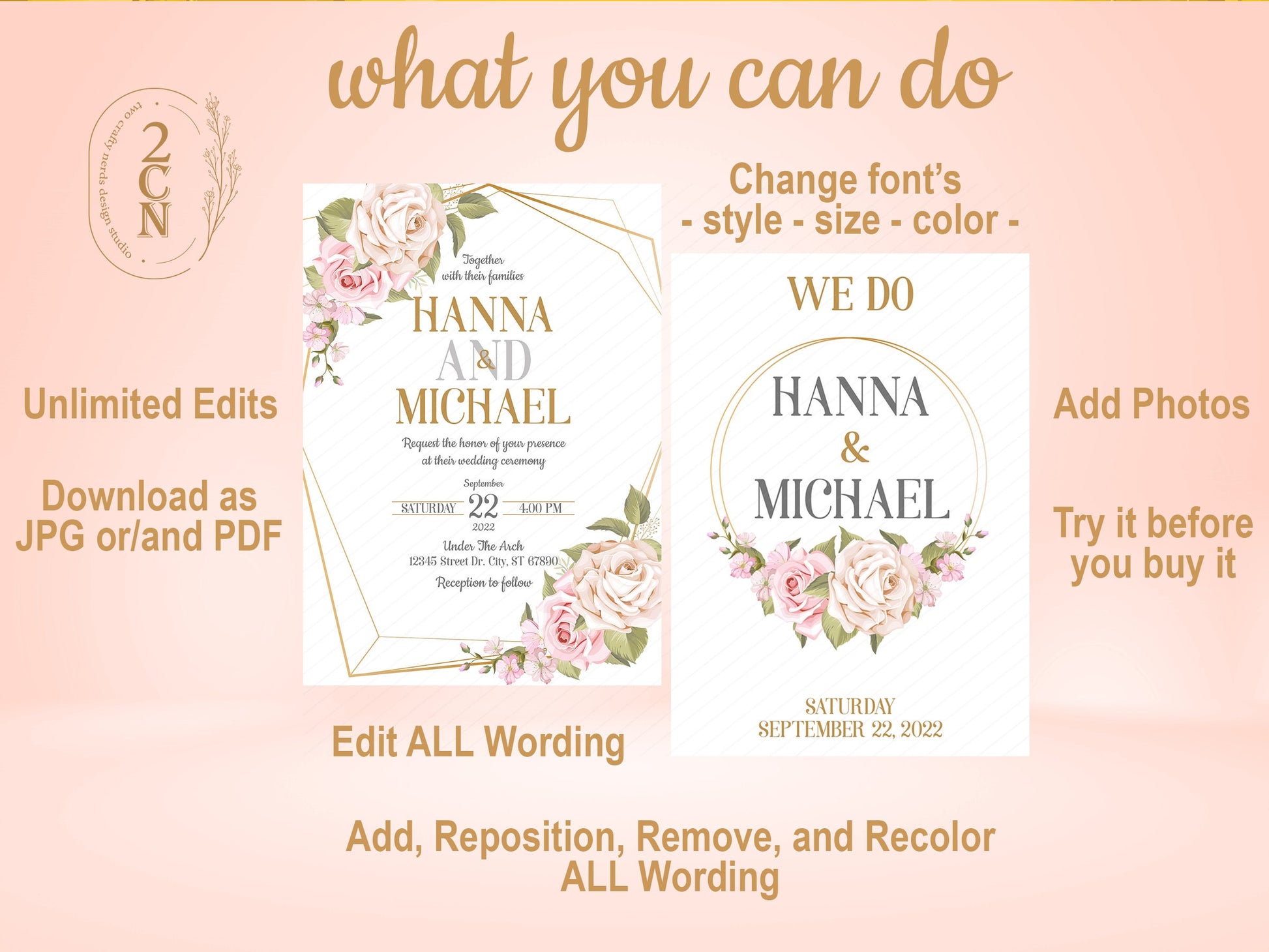 Wedding Invitation, Wedding Suite, Save the date, Wedding Invite 6Items | Editable Instant Download | Edit Online NOW Corjl | INSTANT ACCESS