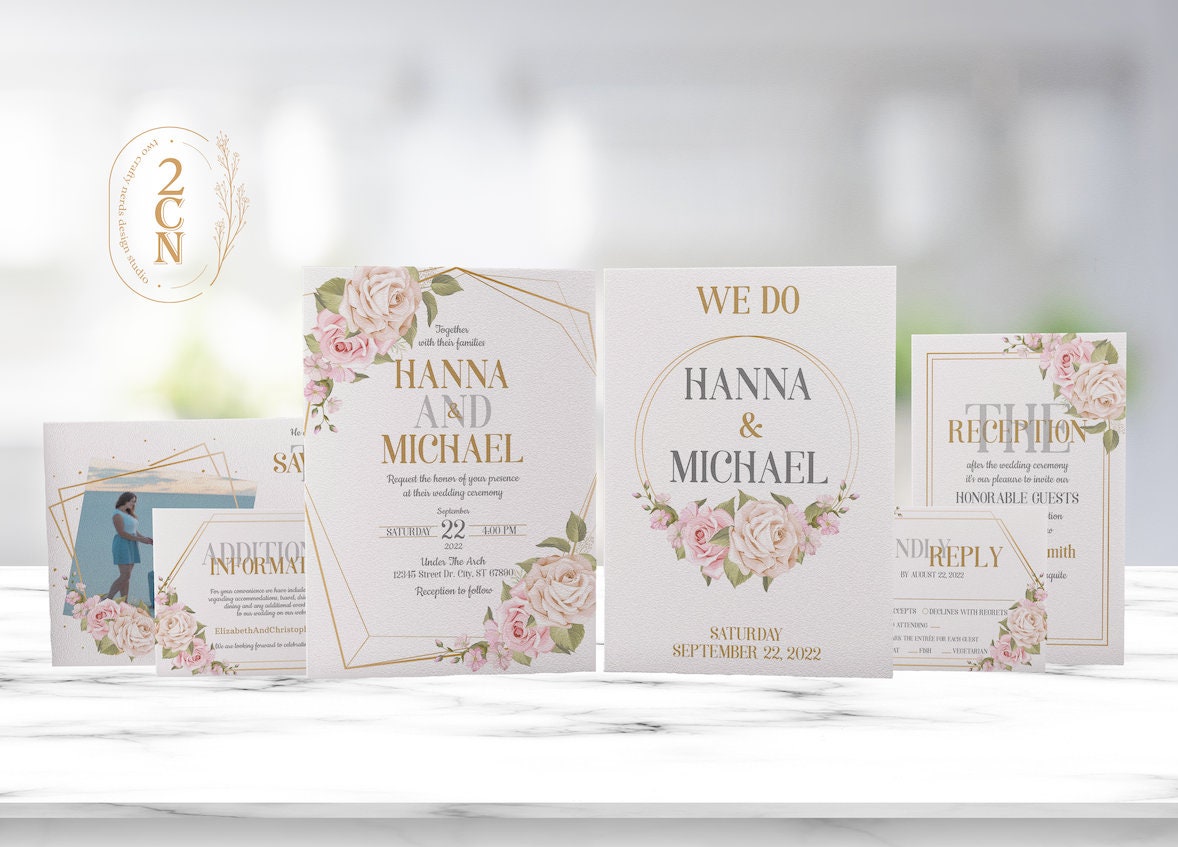 Wedding Invitation, Wedding Suite, Save the date, Wedding Invite 6Items | Editable Instant Download | Edit Online NOW Corjl | INSTANT ACCESS