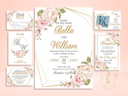Wedding Invitation, Wedding Suite, Save the date, Wedding Invite 6Items | Editable Instant Download | Edit Online NOW Corjl | INSTANT ACCESS