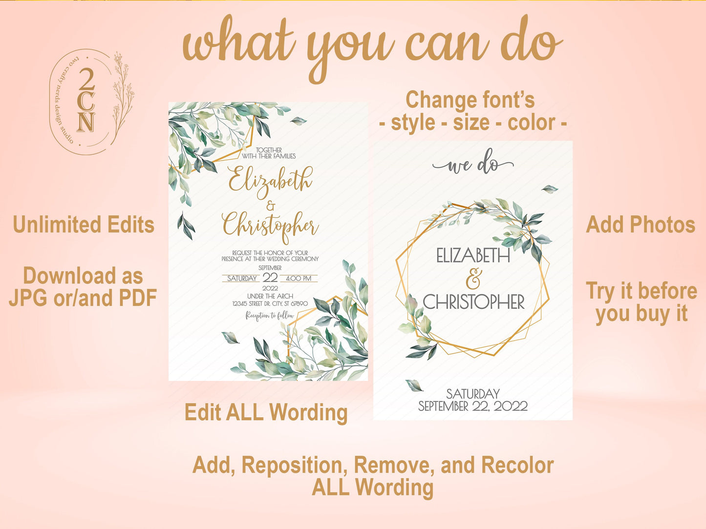 Wedding Invitation, Wedding Suite, Save the date, Wedding Invite 6Items | Editable Instant Download | Edit Online NOW Corjl | INSTANT ACCESS