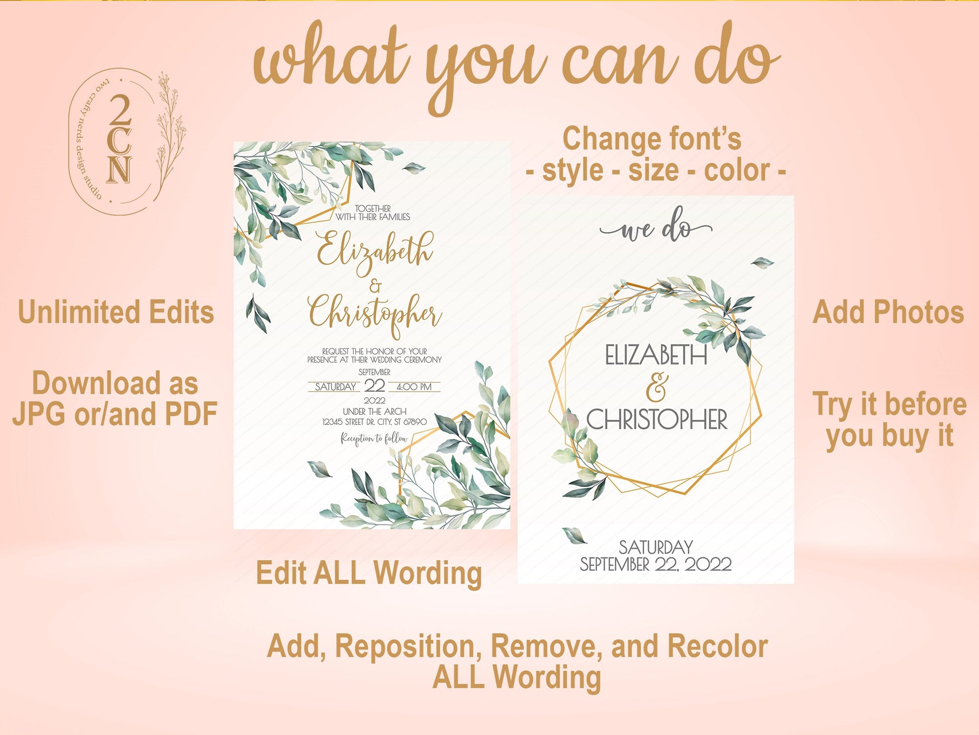 Wedding Invitation, Wedding Suite, Save the date, Wedding Invite 6Items | Editable Instant Download | Edit Online NOW Corjl | INSTANT ACCESS